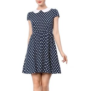 Allegra K Women's  Peter Pan Collar Above Knee Hidden Zipper Back a-Line Dress